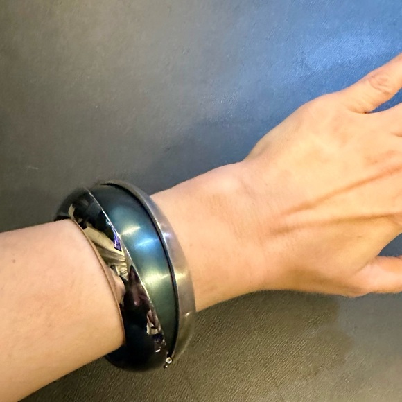 BREIL Stainless Steel Shiny Brushed Teal Bangle Convertible Bracelet - Picture 1 of 13